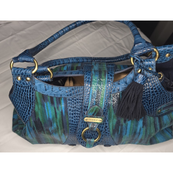 Sharif Studio Handbag Women's Blue Leather Crocodiles Embossed Satchel Vintage - Picture 2 of 8